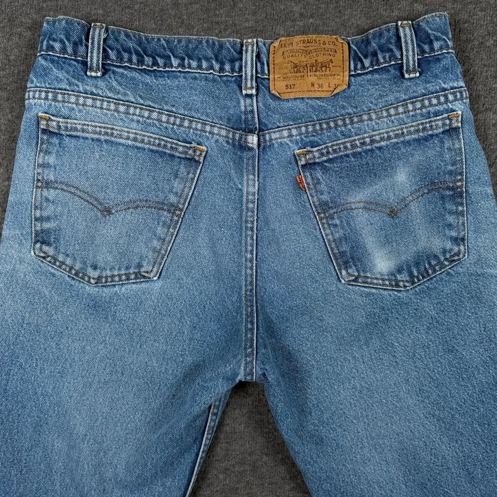 Vintage Levis 517 Jeans Mens 36x30 Orange Tab Made USA Blue Distressed Denim - Picture 5 of 14